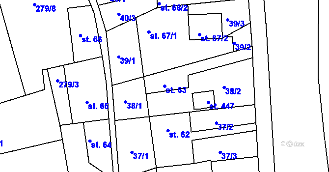 Parcela st. 63 v KÚ Dolany u Prahy, Katastrální mapa