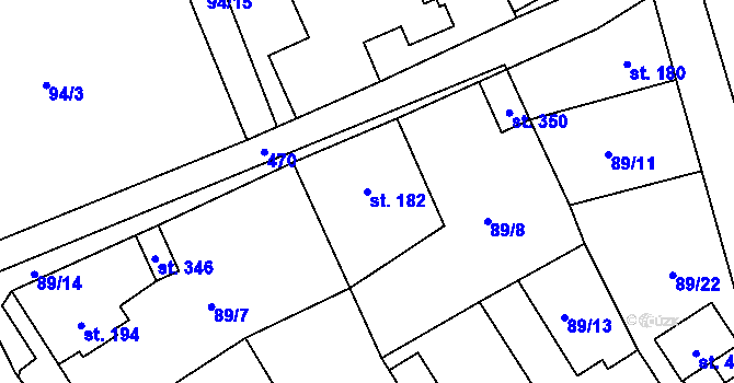 Parcela st. 182 v KÚ Dolany u Prahy, Katastrální mapa