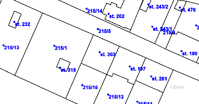 Parcela st. 203 v KÚ Dolany u Prahy, Katastrální mapa