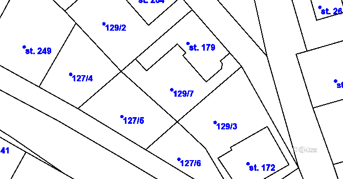 Parcela st. 129/7 v KÚ Dolany u Prahy, Katastrální mapa