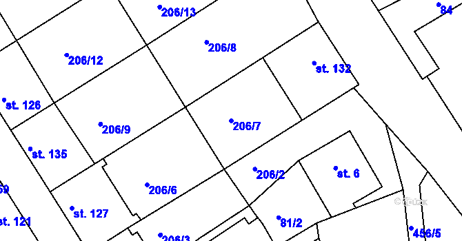 Parcela st. 206/7 v KÚ Dolany u Prahy, Katastrální mapa