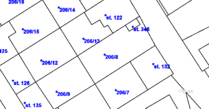 Parcela st. 206/8 v KÚ Dolany u Prahy, Katastrální mapa