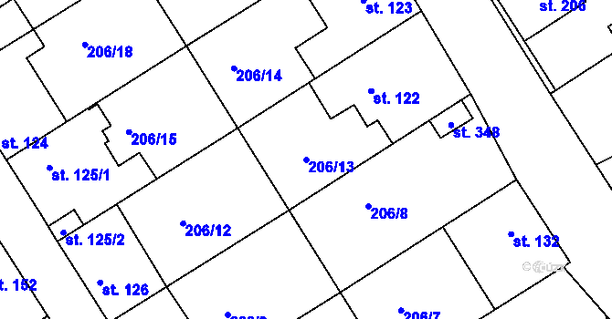 Parcela st. 206/13 v KÚ Dolany u Prahy, Katastrální mapa