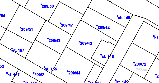 Parcela st. 209/43 v KÚ Dolany u Prahy, Katastrální mapa