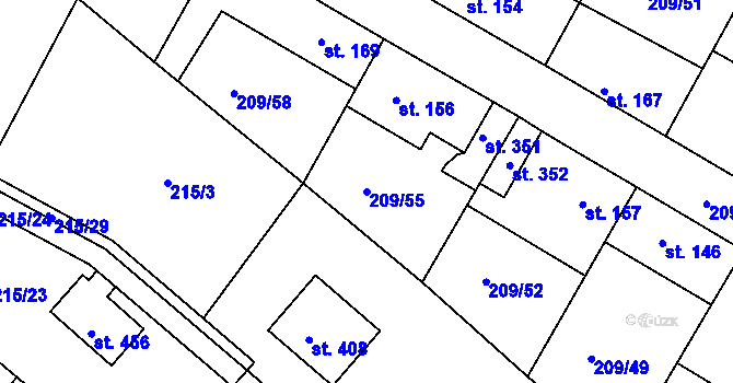Parcela st. 209/55 v KÚ Dolany u Prahy, Katastrální mapa