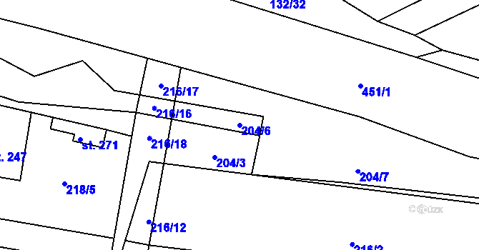 Parcela st. 204/6 v KÚ Dolany u Prahy, Katastrální mapa