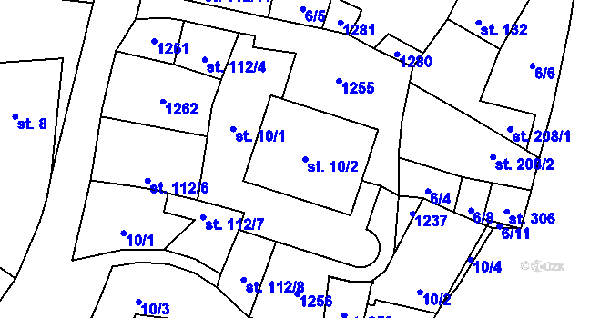 Parcela st. 10/2 v KÚ Dolany u Klatov, Katastrální mapa