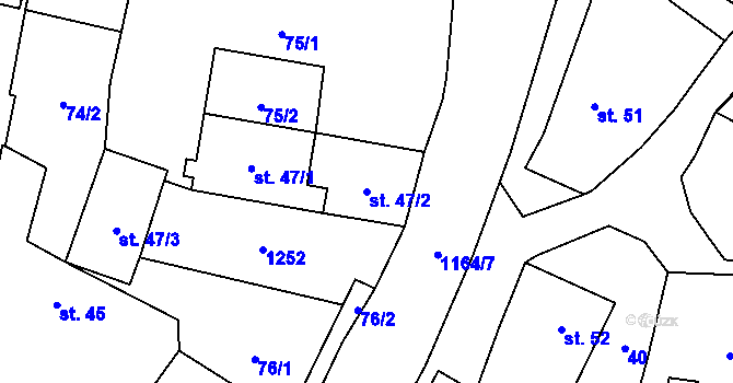 Parcela st. 47/2 v KÚ Dolany u Klatov, Katastrální mapa