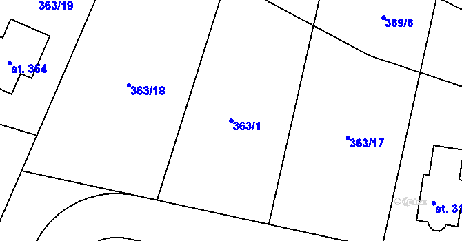 Parcela st. 363/1 v KÚ Dolany u Klatov, Katastrální mapa