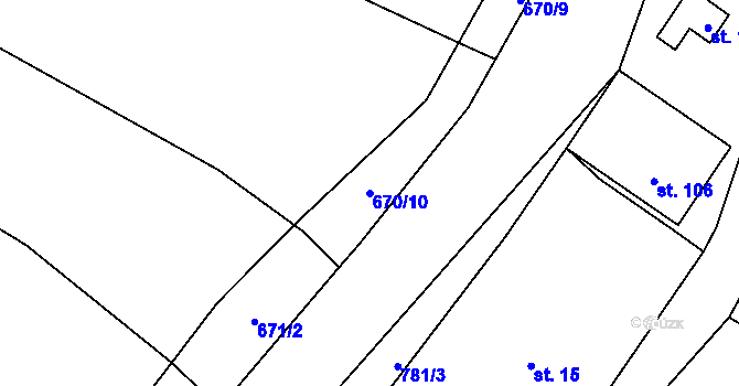 Parcela st. 670/10 v KÚ Malechov, Katastrální mapa