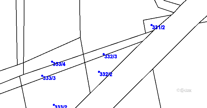 Parcela st. 332/3 v KÚ Řakom, Katastrální mapa