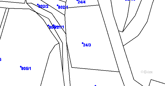 Parcela st. 24/3 v KÚ Řakom, Katastrální mapa