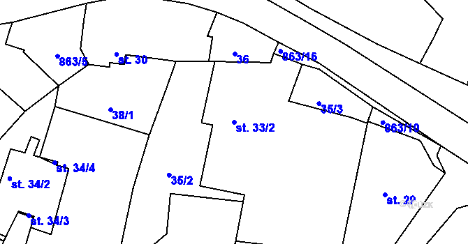 Parcela st. 33/2 v KÚ Svrčovec, Katastrální mapa