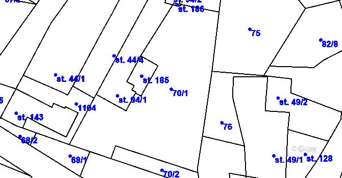 Parcela st. 70/1 v KÚ Svrčovec, Katastrální mapa