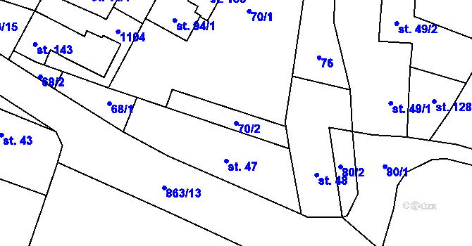 Parcela st. 70/2 v KÚ Svrčovec, Katastrální mapa