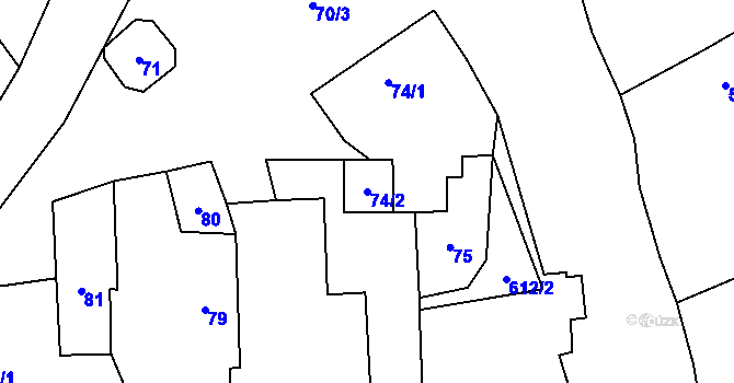 Parcela st. 74/2 v KÚ Dolany u Plzně, Katastrální mapa