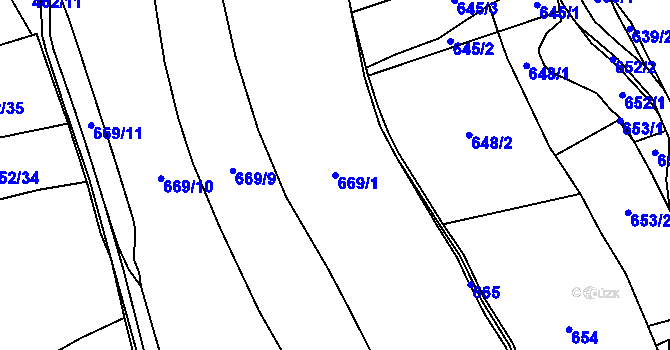 Parcela st. 669/1 v KÚ Dolany u Plzně, Katastrální mapa