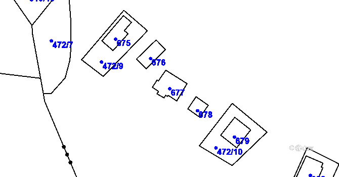 Parcela st. 677 v KÚ Dolany u Plzně, Katastrální mapa