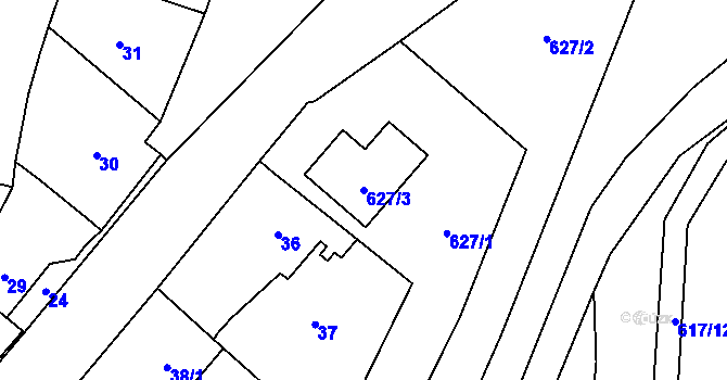 Parcela st. 627/3 v KÚ Dolany u Plzně, Katastrální mapa