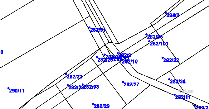 Parcela st. 282/92 v KÚ Dolany u Plzně, Katastrální mapa