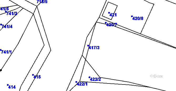 Parcela st. 417/3 v KÚ Dolany u Plzně, Katastrální mapa
