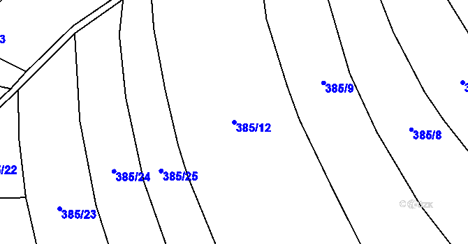 Parcela st. 385/12 v KÚ Dolany u Plzně, Katastrální mapa
