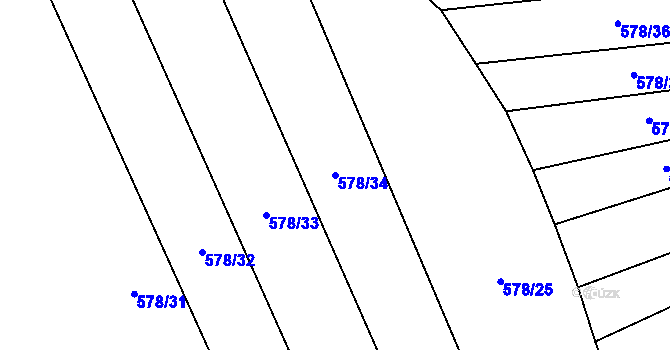 Parcela st. 578/34 v KÚ Dolany u Plzně, Katastrální mapa
