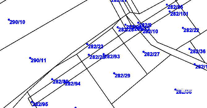 Parcela st. 282/93 v KÚ Dolany u Plzně, Katastrální mapa