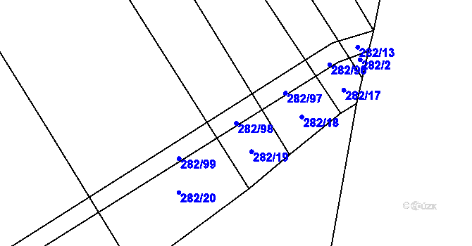 Parcela st. 282/98 v KÚ Dolany u Plzně, Katastrální mapa