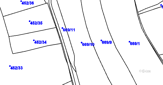 Parcela st. 669/10 v KÚ Dolany u Plzně, Katastrální mapa