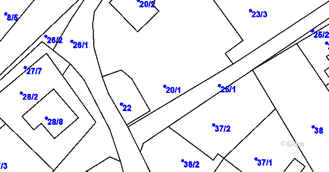Parcela st. 20/1 v KÚ Čáslavky, Katastrální mapa