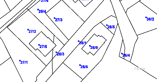 Parcela st. 28/1 v KÚ Čáslavky, Katastrální mapa