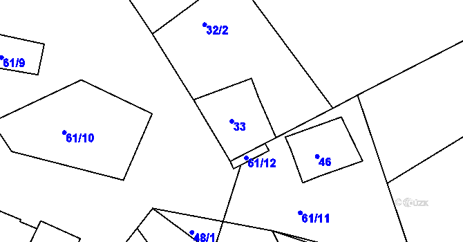 Parcela st. 33 v KÚ Čáslavky, Katastrální mapa