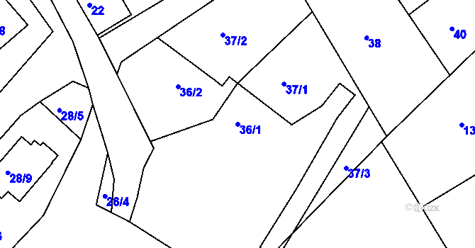 Parcela st. 36/1 v KÚ Čáslavky, Katastrální mapa