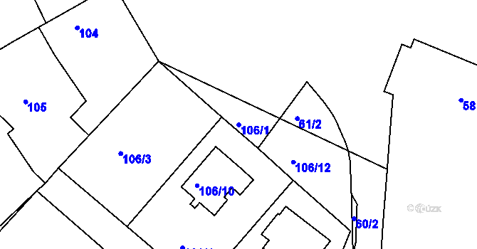 Parcela st. 106/1 v KÚ Čáslavky, Katastrální mapa