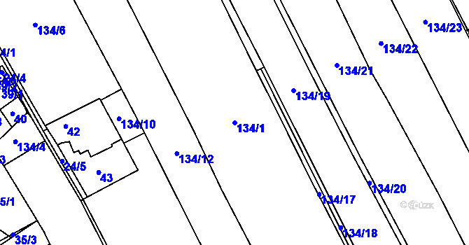 Parcela st. 134/1 v KÚ Čáslavky, Katastrální mapa
