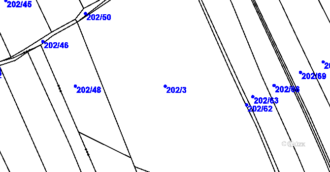 Parcela st. 202/3 v KÚ Čáslavky, Katastrální mapa
