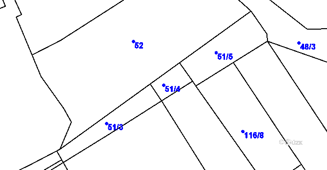 Parcela st. 51/4 v KÚ Čáslavky, Katastrální mapa