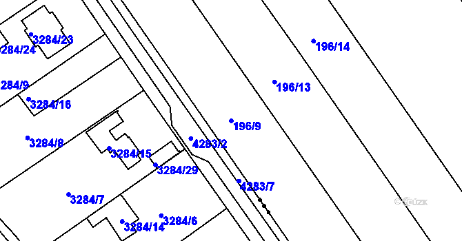 Parcela st. 196/9 v KÚ Čáslavky, Katastrální mapa