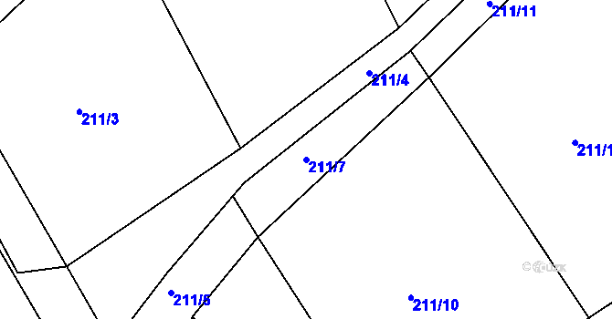 Parcela st. 211/7 v KÚ Čáslavky, Katastrální mapa