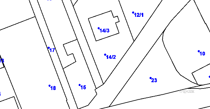 Parcela st. 14/2 v KÚ Dolany u Jaroměře, Katastrální mapa