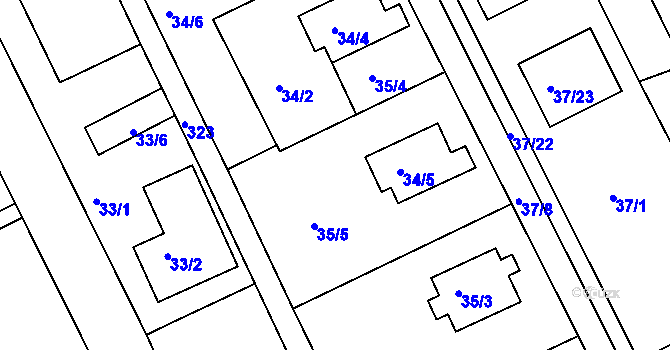 Parcela st. 34/3 v KÚ Dolany u Jaroměře, Katastrální mapa