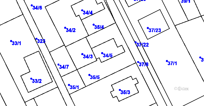Parcela st. 34/5 v KÚ Dolany u Jaroměře, Katastrální mapa
