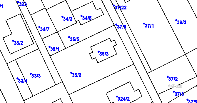Parcela st. 35/3 v KÚ Dolany u Jaroměře, Katastrální mapa