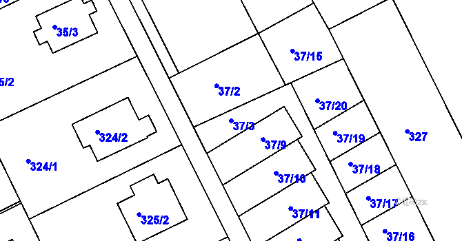 Parcela st. 37/3 v KÚ Dolany u Jaroměře, Katastrální mapa