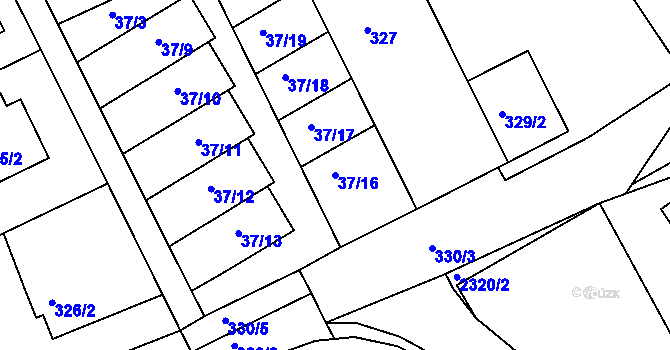 Parcela st. 37/16 v KÚ Dolany u Jaroměře, Katastrální mapa