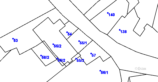 Parcela st. 55/1 v KÚ Dolany u Jaroměře, Katastrální mapa