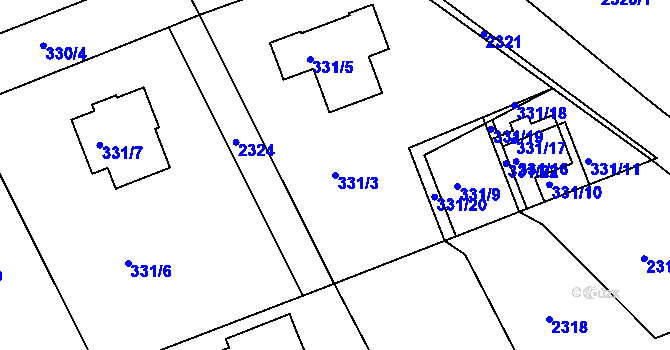 Parcela st. 331/3 v KÚ Dolany u Jaroměře, Katastrální mapa