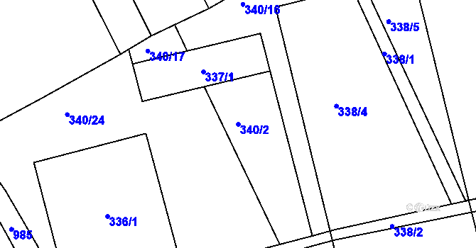 Parcela st. 340/2 v KÚ Dolany u Jaroměře, Katastrální mapa