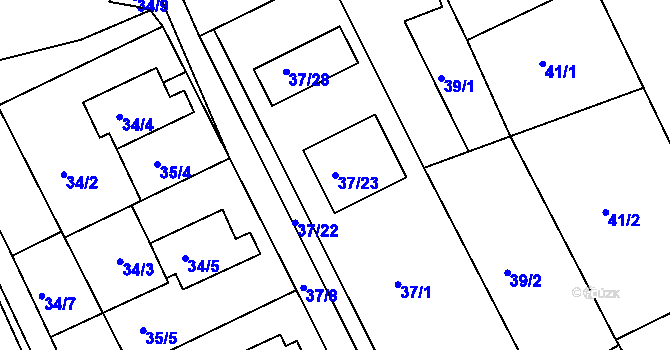 Parcela st. 37/23 v KÚ Dolany u Jaroměře, Katastrální mapa